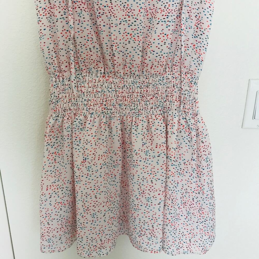 Parker New York Pink Dottie Print Silky Smocked Mini Dress Flutter Sleeve NWT - Picture 9 of 9